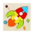 Educational wooden 3D rocket puzzle with colorful pieces and space theme base for toddlers - Snap Puzzle-Rocket (卡扣JM-火箭)