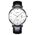 Business quartz watch with silver case, white dial, and black leather strap for men - White Dial Silver Hands Black Case Black Leather Strap