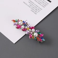 Duckbill hair clip featuring colorful rhinestones and pearls in a floral pattern - Multicolor with Silver Base