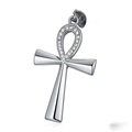 Polished silver Ankh cross pendant with diamond-encrusted ring top for daily wear - Silver Color With Zirconia No Chain (B0520-1)