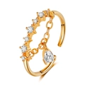 Gold-plated open ring with zircon crystals and water drop pendant on white background - Dangling Water Drop Zirconia Style (S286) / KC Gold (S286)