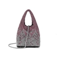 Pink and silver gradient rhinestone bucket evening bag with silver chain strap - Mixed Rhinestone Gradient Pink