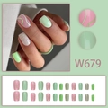 Short square press-on nails with green glitter waves and solid mint green colors, 24 pieces - Green Waves Glitter Style (W679)