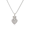 Elegant heart pendant necklace with crown detail and zircon stones on silver box chain - Silver