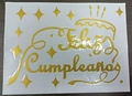 Golden metallic Feliz Cumpleaños vinyl sticker with star and cake decorations - Birthday 18 / Gold