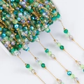 18k gold plated chain with multi-faceted green and clear crystal beads for DIY jewelry - 1 Meter/Pack / Gold Chain-Green Bead