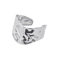 Silver vintage wide cuff bracelet with hammered texture finish for women in minimalist style - Silver Liquid Metal Cuff B29