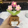 Pink handmade crochet emotional support plant with encouragement card in brown pot - Pink Flower