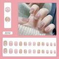 Roze kunstnagels met 3D-strikjes, goudfolie en schelptextuur, set van 24 nagelstips - Glinsterende Vlinder (Z232) / 24 Stuks/Doos (Met Lijm)
