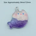 Pink and purple gradient resin cat mermaid keychain pendant charm 24mm size - No.9 Pink Purple Gradient Cat Head Mermaid