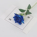 Single royal blue velvet artificial rose with green stem on a white minimalist card - Blue (Small Velvet)