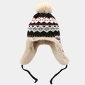 Detalle de gorro de invierno de punto con forro de felpa cálido y estampado de jacquard - Talla única / Negro