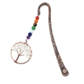 Detail of vintage copper bookmark featuring colorful chakra beads and crystal tree of life - Clear Quartz/Transparent