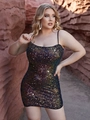 Vestito corto sexy con paillettes multicolore da donna in un ambiente di canyon rosso - XL / Paillettes Colorate