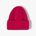 Classic ribbed knit beanie for winter in deep rose pink featuring a wide folded cuff - One Size / Rose Red