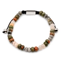 Men's natural gemstone bead bracelet with green jasper and silver metal clasp - Unakite Style (B048)