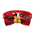 Christmas pet bowtie featuring red plaid fabric and a 3D reindeer charm for cats and small dogs - BT284-6/Reindeer - Red & Green Plaid