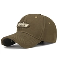 Distressed dark brown cotton baseball cap featuring Thinking WISHFUL letter embroidery - Dark Coffee