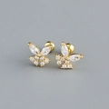 Sparkling gold S925 silver butterfly stud earrings with zircon stones and screw backs - 925 Silver / Gold