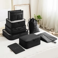 8-piece black travel organizer set with storage bags for clothes and cosmetics - New Bag-in-Bag 8-Piece Set / Black
