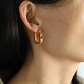 Chic gold rectangular hoop earrings for women featuring vibrant multi-colored zircon stones - Multicolor Rectangular Zirconia Huggie / Rainbow