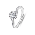 Macro detail of S925 sterling silver moissanite ring with twisted band and clear crystals - Fdjz-029-0.5ct Moissanite (d Color) / Adjustable Open