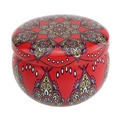 Red mandala patterned 2.2oz round tinplate container with matching lid for tea or candles - D201-Red Base Mandala
