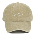 Detail of embroidered wave pattern on washed cotton baseball cap with ventilation eyelets - Adjustable / Khaki