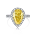 Pear-cut yellow gemstone ring with diamond halo and pavé band in silver-tone finish - US 8 / Pear Shape Waterdrop Stone (DY120547-S-W-YE)