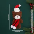 Plush Christmas bear doll with red scarf and knit hat, brown curly fur, 20cm height - Brown Teddy Bear with Red Scarf