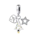 S925 Sterlingsilber Weihnachtsanhänger mit Herz, Stern und Baum für Armbänder - Merry Christmas Herz (0599)