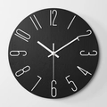 Minimalist 12-inch wall clock with black wood texture dial and white linear numbers - Black with White Letters