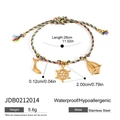 Colorful woven cord bracelet with gold nautical pendants like whale tail, rudder and sailboat - Whale Tail Rudder Sailboat Style (JDB0212014)
