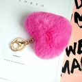 Hot pink plush heart-shaped keychain with gold metal spring clasp for women bags - Rose Red