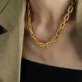 Moderne minimalistische gouden geometrische schakelketting met gepolijste ringen - XL39 Ketting / Goud