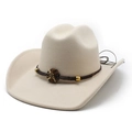 Klassischer cremefarbener Cowboyhut aus Filz mit dunklem Flechtband und Pflaumenblüten-Dekor - M (56-58cm) / Beige