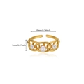 Detail shot of gold chain open ring with white pearls including dimensions 19mm by 7mm - Chain Shape Inlaid with Three Pearls Style (G11207249) / Gold