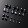 Parure de boucles d'oreilles en acier noir avec zircons arc-en-ciel de plusieurs tailles - Pierre Arc-en-Ciel Noir Or / 3mm-7mm