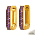Gold earrings with purple rectangular zircons in a modern geometric huggie hoop style - Gold + Purple (KDE888)