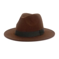Classic dark brown fedora wool hat with black ribbon band for men and women - One Size / Brown