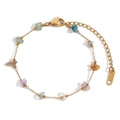 Edelstahlarmband mit 18K Goldbeschichtung und bunten Natursteinen für Damen - Armband-Gold-Mehrfarbiger Stein