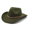 Detail of dark olive green felt cowboy hat with rhinestone and gold studded leather band - Army Green