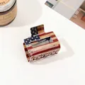 Macro detail of large square hair claw clip with vintage American flag star and stripe pattern - Vintage Flag Clip - 5cm Square