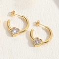 Polished 14K gold plated C-hoop earrings featuring a large clear heart zircon stone - Es2129-2 Heart-shaped Zircon