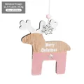 Pink plush reindeer wooden Christmas tree ornament with silver star and Merry Christmas text - Pink Plush Reindeer Pendant