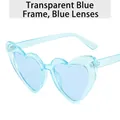 Fashionable heart-shaped sunglasses with transparent blue frame and light blue lenses - Transparent Blue Frame Blue Lens