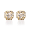 Boucles d'oreilles carrées dorées élégantes avec cristal central et serti halo pavé - Boucles d'Oreilles Clous Carrées Zircon Blanc Or 1 Paire