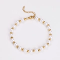 Detailed shot of vintage pearl bracelet with gold beads and lobster clasp on white background - Gold Color Bracelet (6mm)