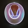 Detail showing neon LED contours of a glowing cowboy hat in purple and blue colors - Adult Wireless-Pink White