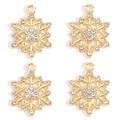 Golden snowflake charm with white zircons for DIY jewelry making and earrings - Gold Octagonal Rhinestone Snowflake (Pack of 4)